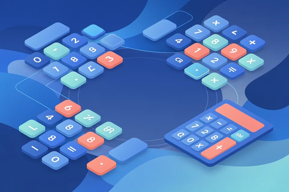 Abstract calculator-themed illustration with blue geometric accents