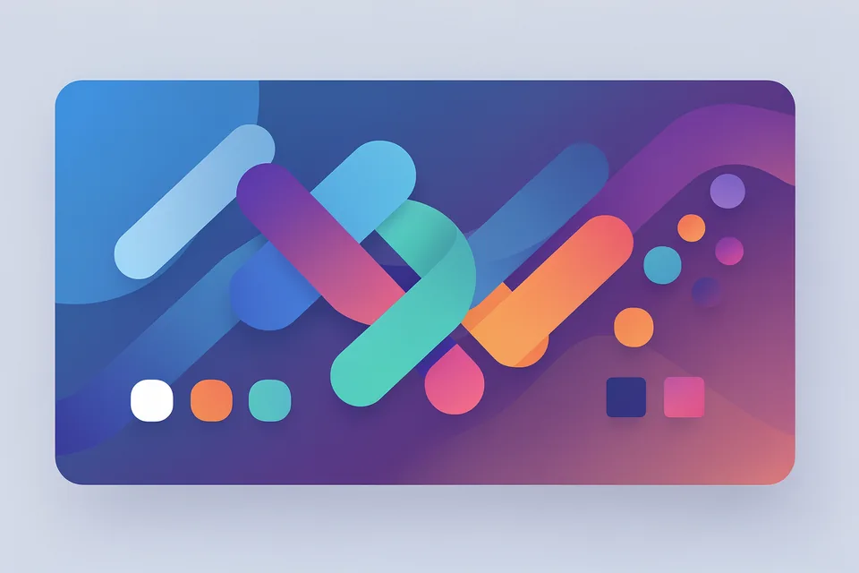 Abstract color tools illustration with gradient ribbons and palette motifs
