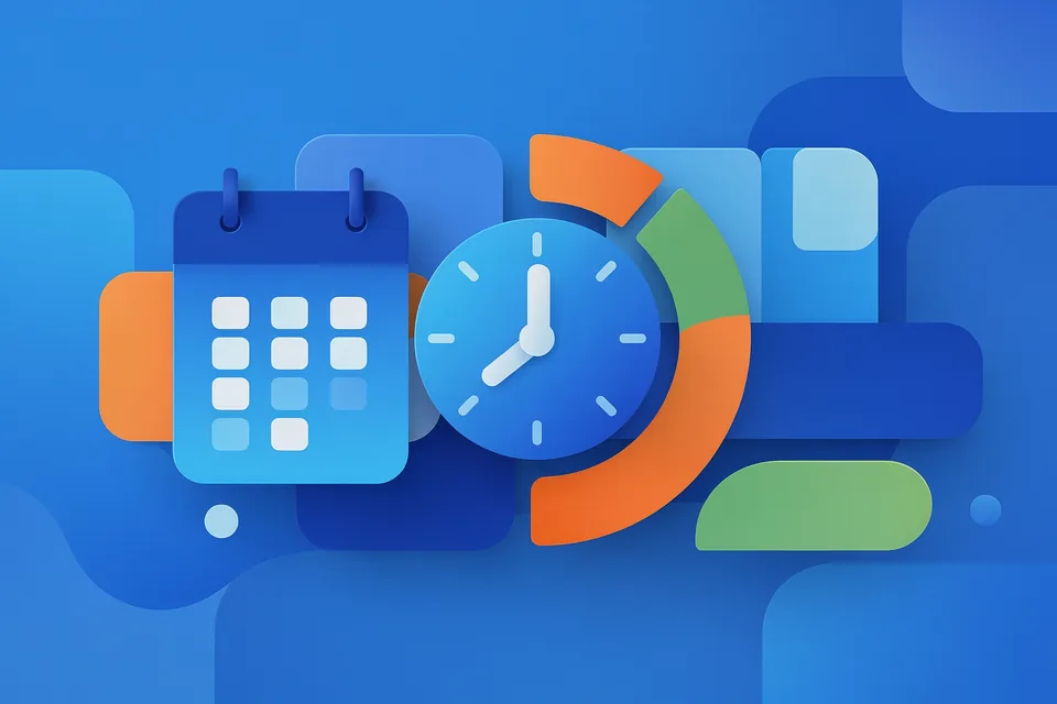 Abstract date and time illustration with calendar and clock arcs