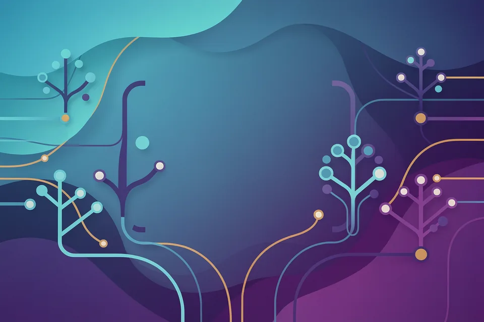 Abstract JSON tools illustration with braces and node graph motifs
