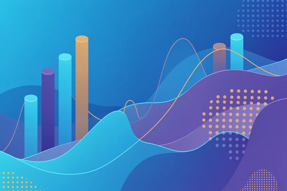Abstract statistics illustration with chart and distribution motifs